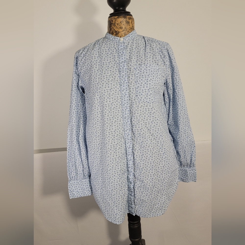 Light Blue Patterned women button down shirt
